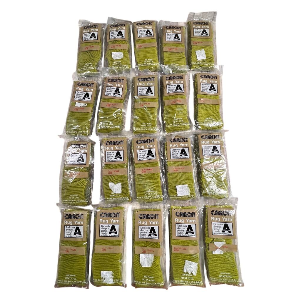 CARON Vintage Rug Yarn Chartreuse 0136 Lot 20 Acrilan Latch Hook 320 Pieces